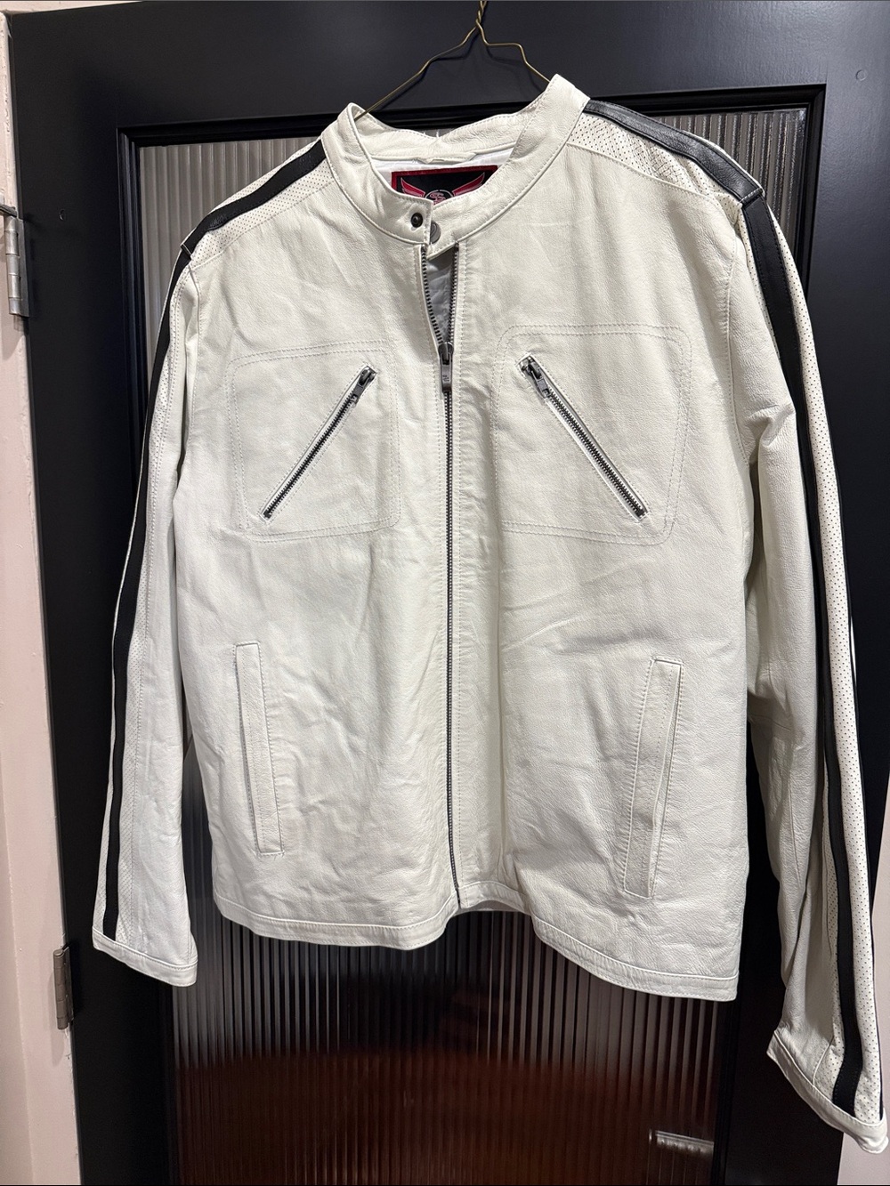 Street Legal White Genuine Leather Café Racer Moto Jacket | Men’s XL